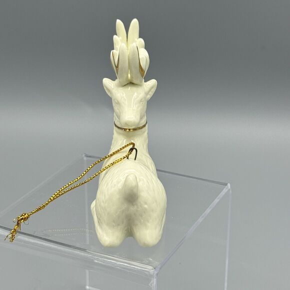 Vtg Ceramic Reindeer Christmas Ornament Gold Gild Accents Holiday Deer Unmarked - Picture 7 of 10
